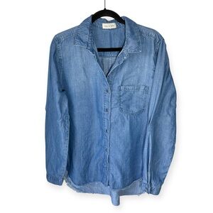 Anthropologie Cloth & Stone Chambray Shirt Women’s XL Frayed Hem Collar Slouchy